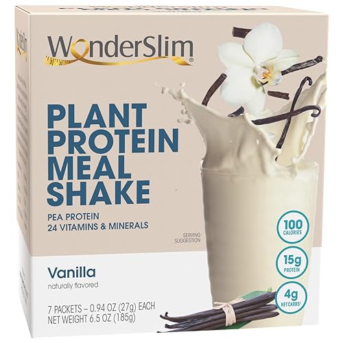 WonderSlim Batido de reemplazo de comidas a base de plantas, vainilla, 0.51 onzas de proteína, apto para dieta cetogénica y bajo en carbohidratos,