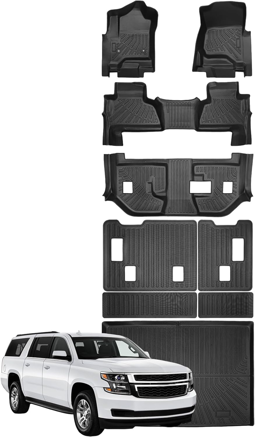 Marretoo Floor Mats for Chevrolet Suburban 2015-2020 Cargo Liner with Backrest Mat Full Set All Weather Protection TPE Replacement for Suburban Accessories