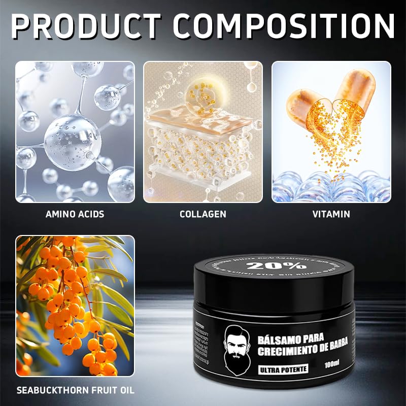 Miniatura 4 de Bálsamo Profesional Ultra Potente para Crecimiento de Barba  Bálsamo Estimulante del Crecimiento de la Barba de Acción Rápida No Graso, Fórmula