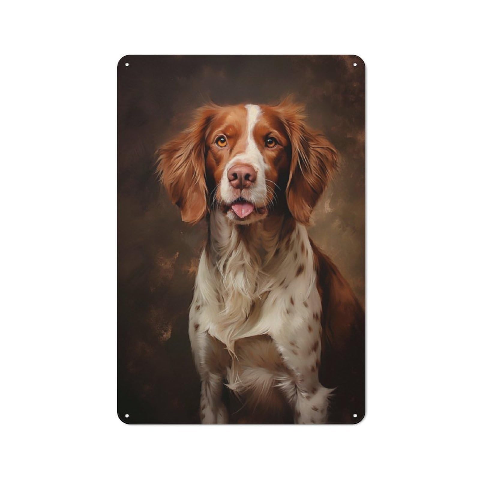 Junmoney Style-4 Tin Wall Plaque 30X20cm With Brittany Spaniel For Garage Wall, Suited To People Furnishing A Garage