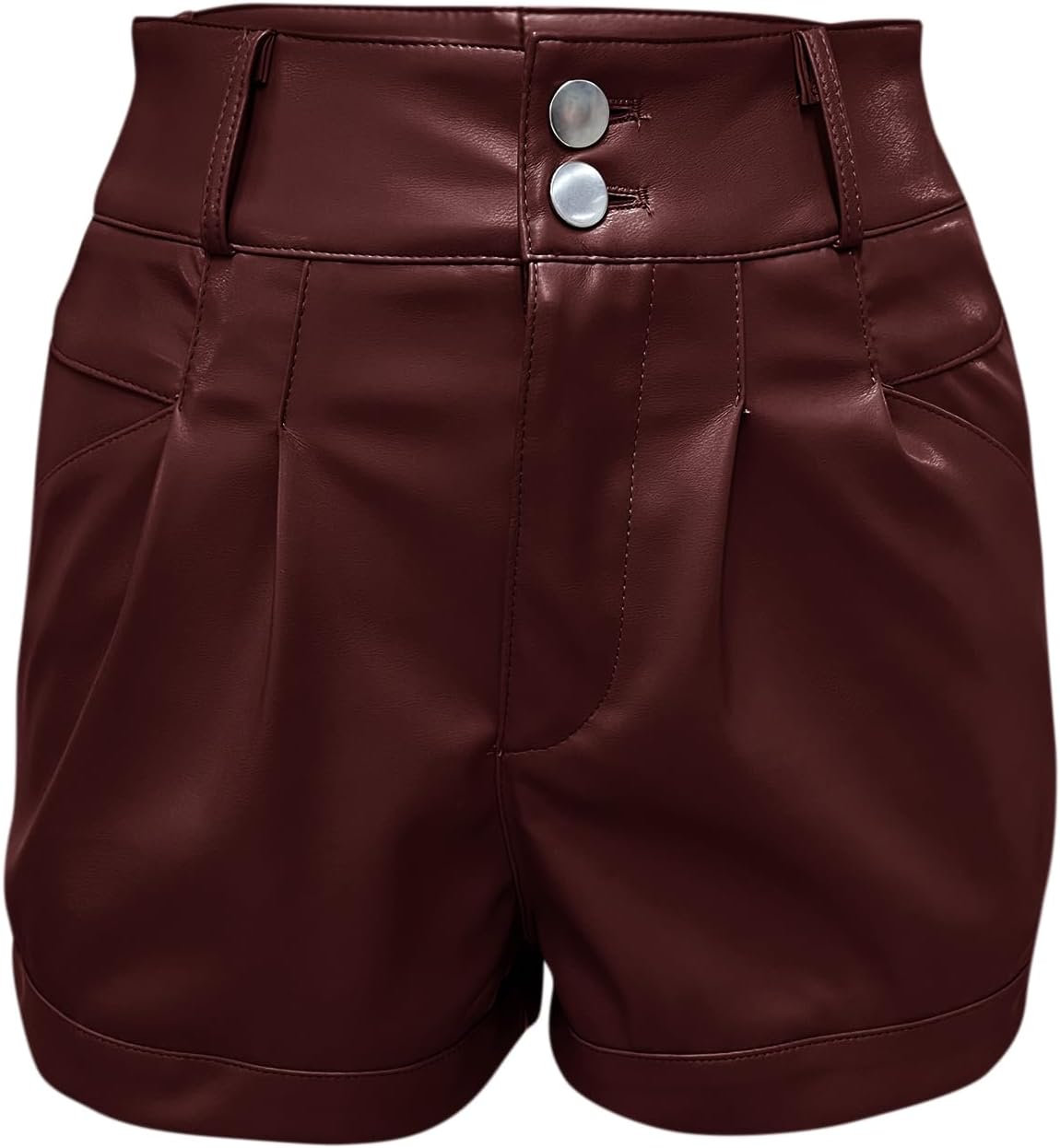 Fallorchid Women's Faux Leather High Waist Shorts Pleated Wide Leg Pants Shorts with Pockets - Image 3
