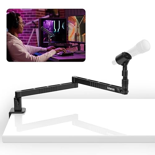 ULANZI LS26 Low Profile Mic Arm, Aluminum 360° Rotatable Foldable Microphone Low Arm Desk Mount for Podcast/Streaming/Gaming/Radio Studio w Mic Clip 1/4" 3/8" 5/8" Screw for Most Mics - LS26
