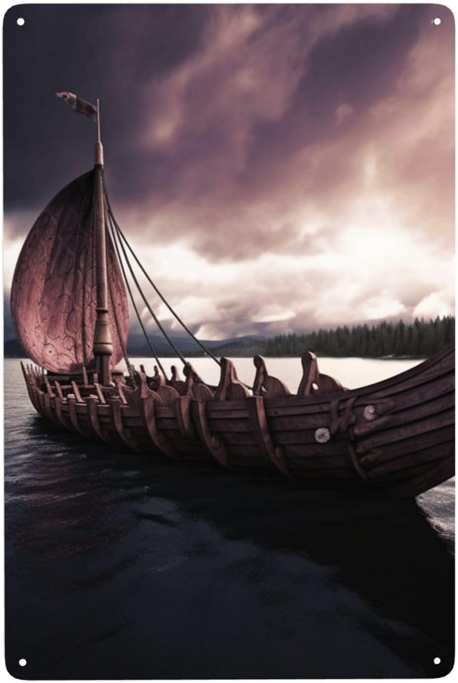 Vikings Boat Metal Sign Vintage Tin Sign, Aluminum Signs for Home Coffee Garage Wall Decor Stylish Wall Art Plaques, Metal Poster Wall Decoration for Gifts Women Men 8x12 Inch