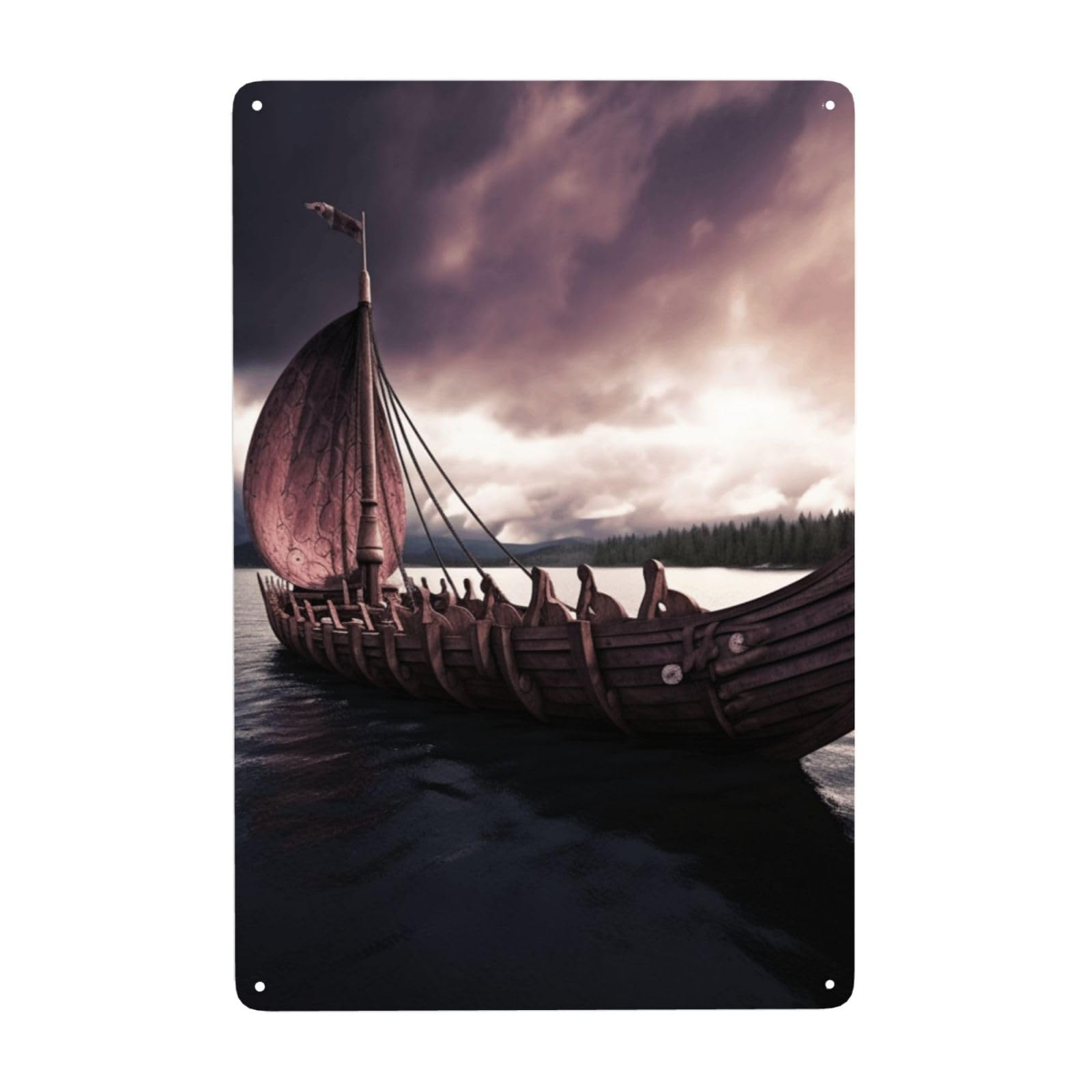 Vikings Boat Metal Sign Vintage Tin Sign, Aluminum Signs for Home Coffee Garage Wall Decor Stylish Wall Art Plaques, Metal Poster Wall Decoration for Gifts Women Men 8x12 Inch