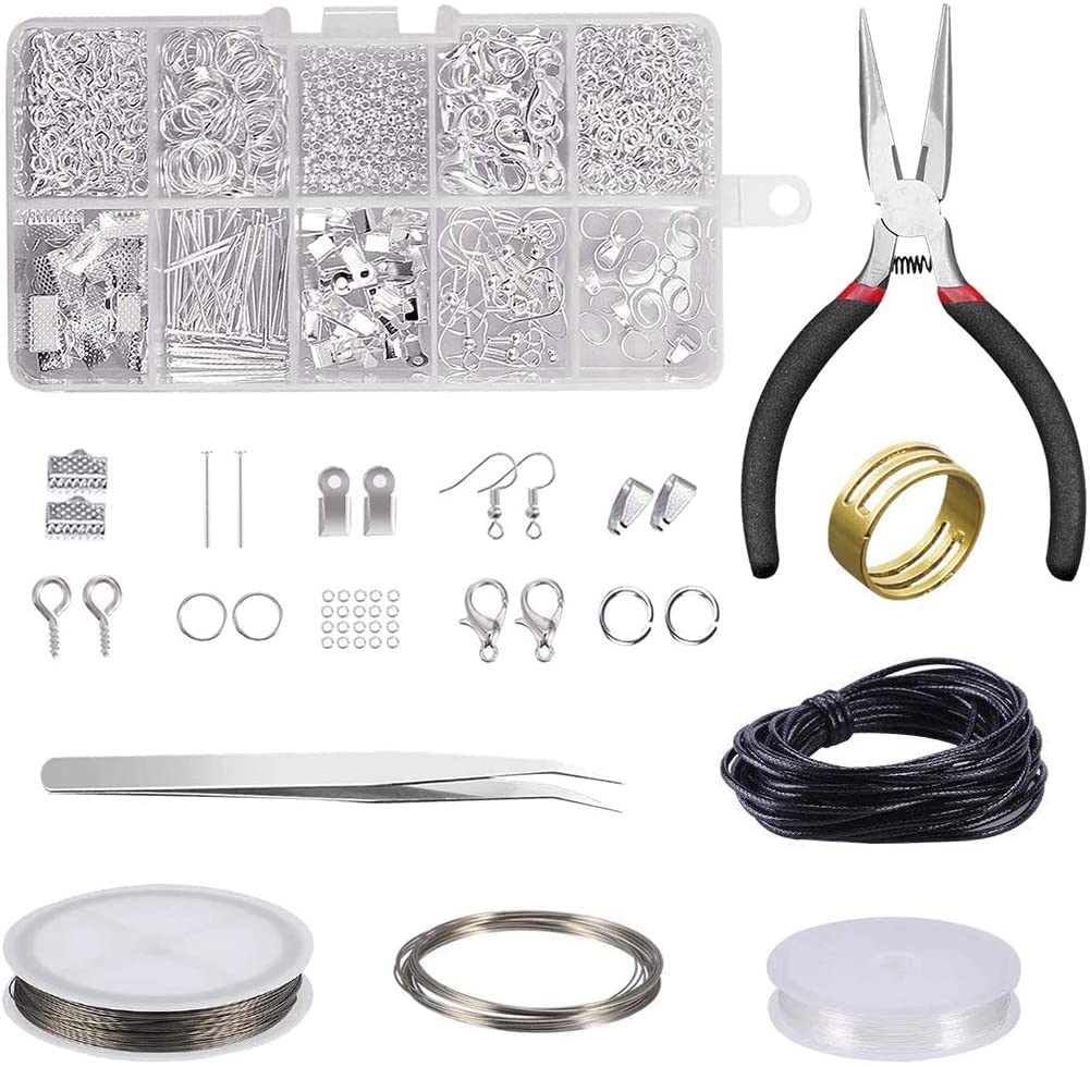 BYKVORL Silver Jewellery Making Kit, Earring Making Kit Include Plier, Tweezers And Wire For Diy Earrings Bracelet Necklace, Mutlicolor, ‎130335#Sy-Fba2