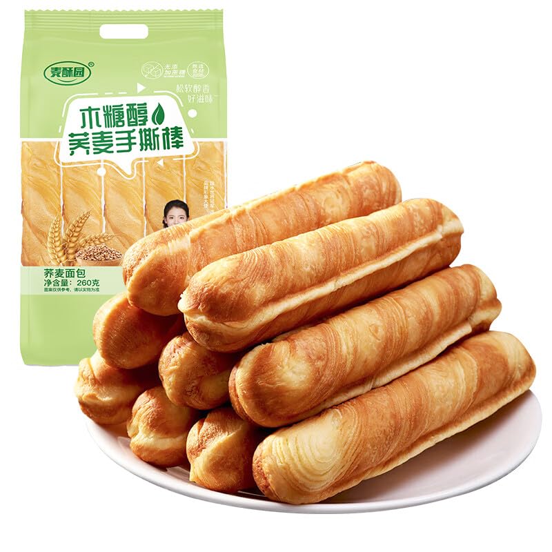 Chinese snacks, biscuits, bread, adult snacks 麦酥园 手撕棒 面包 休闲零食 饼干 点心 办公室小吃 松塔千层酥 雪花酥饼干 (手撕面包棒260g)