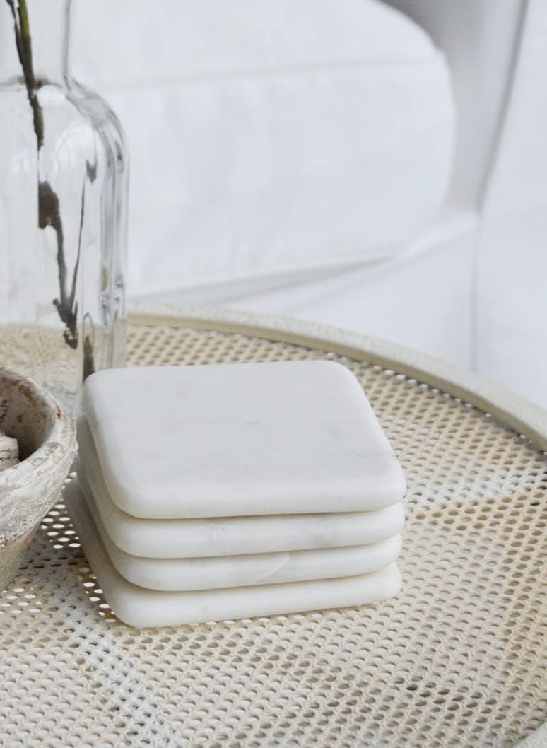 Marble Coffee/Tea/Wine/Cocktail/Beer/Glass Cup Coasters White Set of 4 pcs Square Shape Stone Coasters for Home, Kitchen, Office | 9x9 cm-image-14