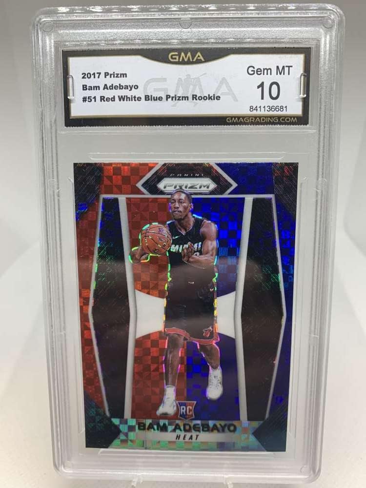 GMA Graded GEM MINT 10 841136681 2017-18 Panini Prizm Red White Blue Prizms #51 Bam Adebayo Rookie Parallel Miami Heat Professionally Graded Basketball Card in GEM MINT 10 Condition
