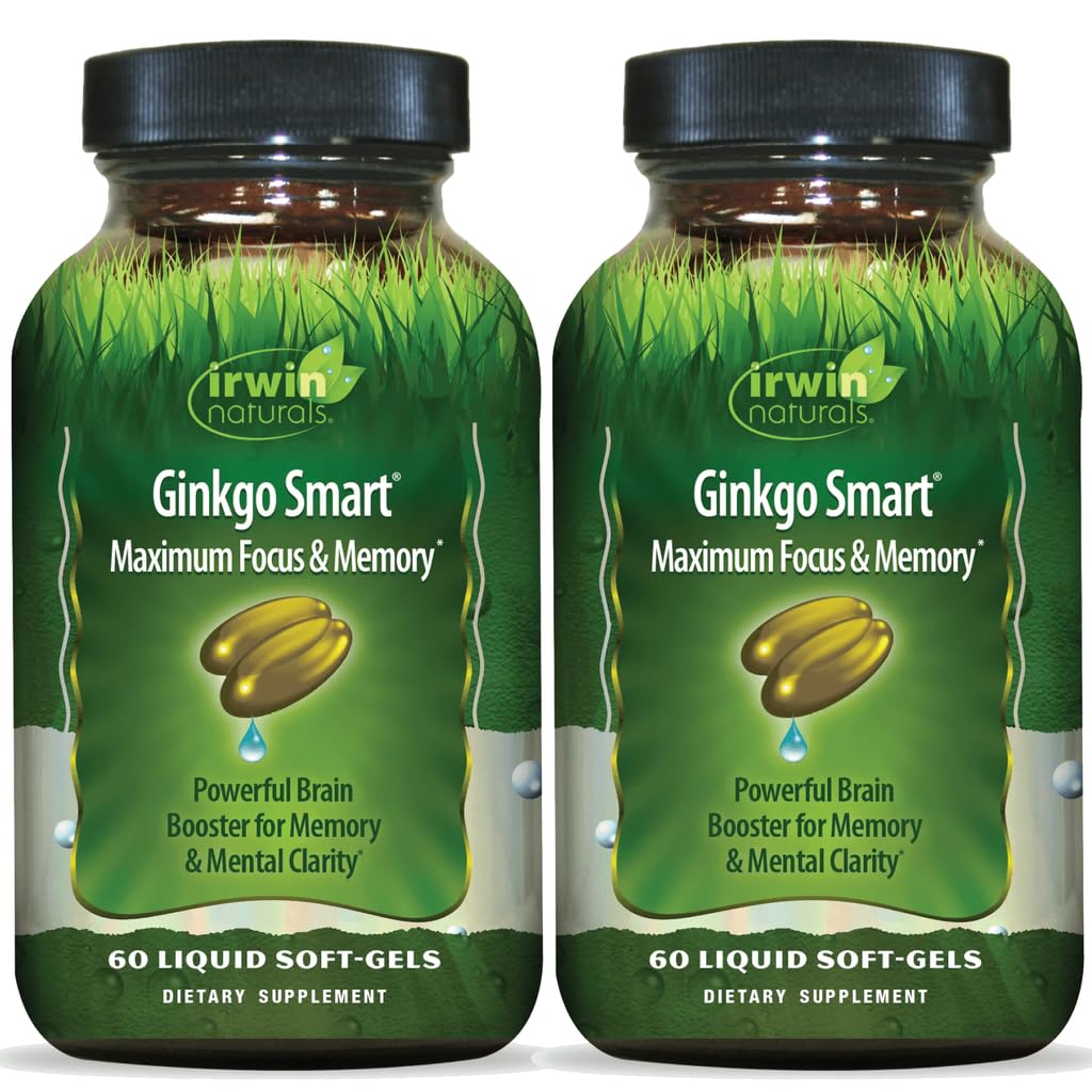 Irwin Naturals Ginkgo Smart Focus & Memory Brain Support | 60 ct (2 Pack) 60 Count (Pack of 2)