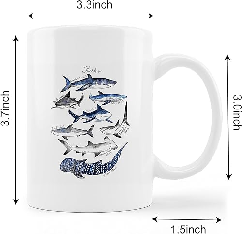 Miniatura 5 de Taza de cerámica con diseño de tiburones en acuarela, océano, mar, 11 onzas, taza de té con leche, con asa, regalos para los amantes de los