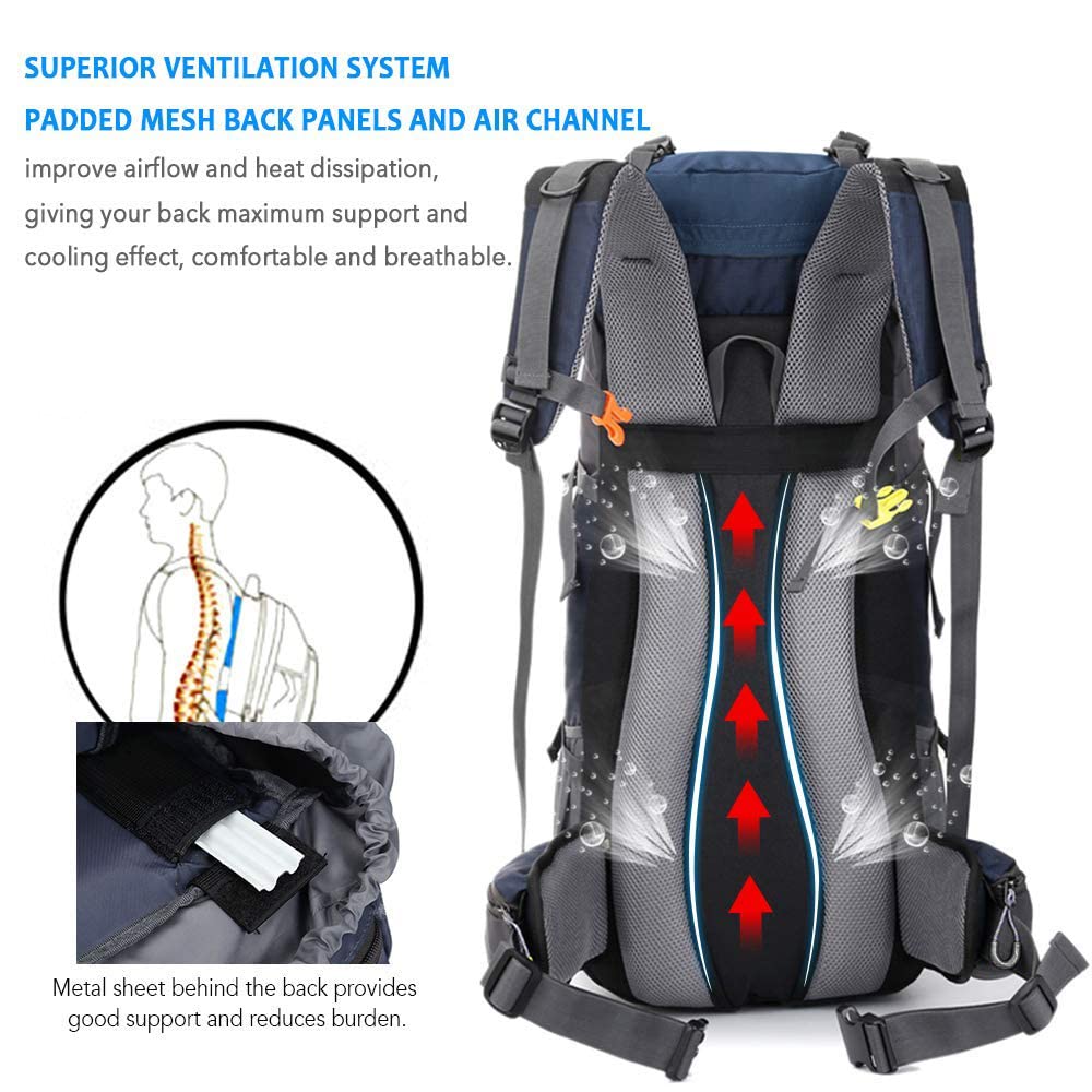 50L Imperméable Sac à Dos Grande Contenance Backpack 60L Mountaineering Sac à Dos Travel Backpack avec Housse De Pluie Étanche pour Les Voyages en Plein air Escalade Camping