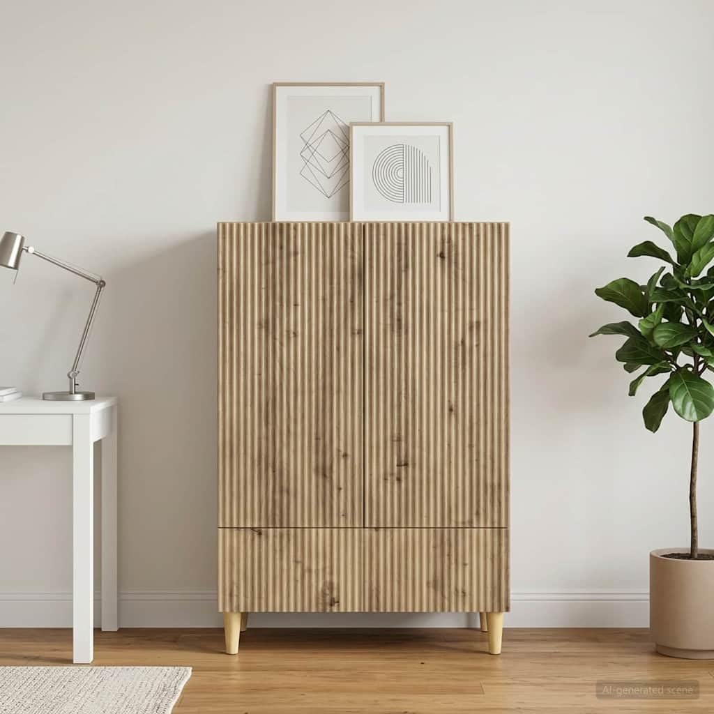 Madera de ingeniería para salón y comedor Roble artisan 66 x 34 5 x 95 cm | Aparador Roble Artisan 66x34,5x95 cm Madera Ingeniería Bufet con Puertas y Cajón para Comedor, Salón u Oficina
