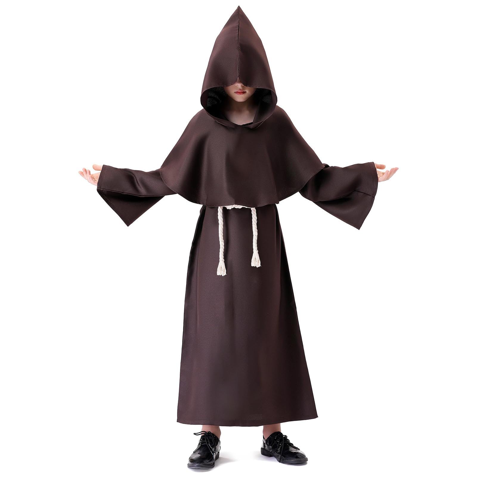 Costumi Halloween Bambini Costume Carnevale Veste Medievale con Cappuccio Croce e Corda Costumi Ideale per Bambini Halloween Carnevale