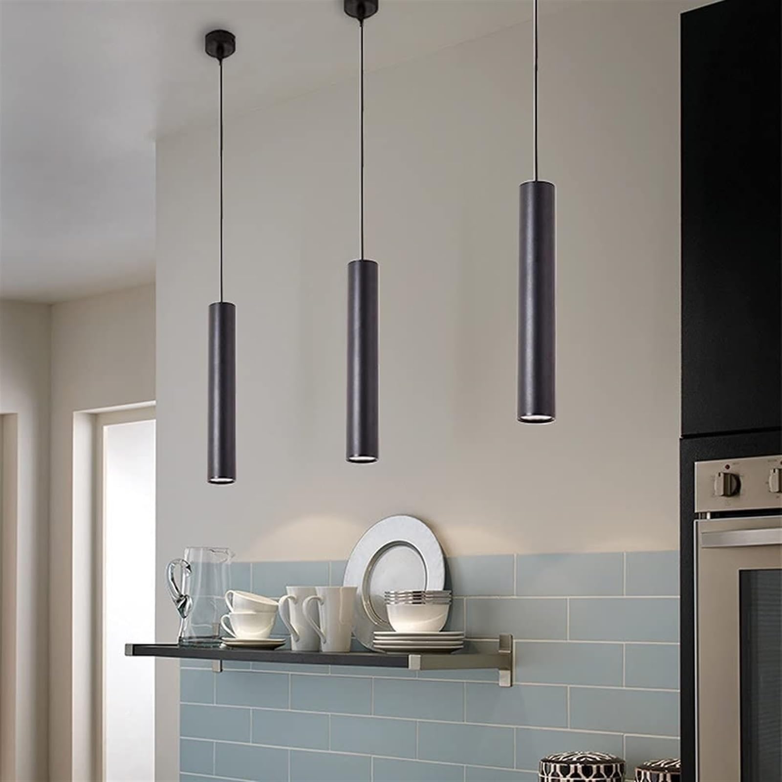 Lámpara Colgante Lineal Led de Tubo Largo, Moderna, Cuadrada, para Isla de Cocina, con Altura Ajustable, Ideal para Dormitorio, Comedor O Pasillo (Luz Blanca, Altura 52 Cm)./Luz Blanca/Altura 42 cm