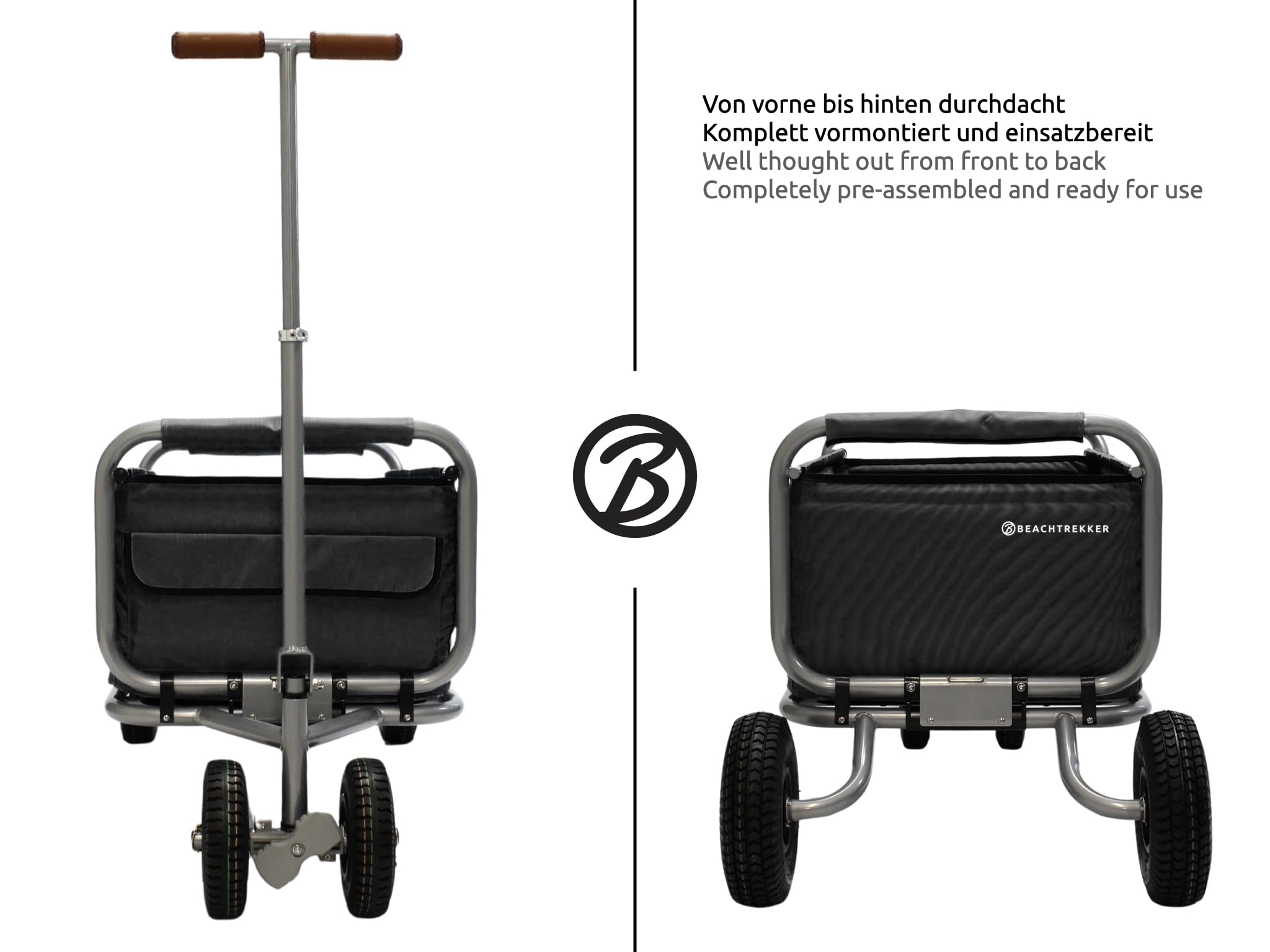 New Beachtrekker Life Chariot Pliable + Frein de stationnement, Chariot à Main Pliable avec pneus pneumatiques (Noir)