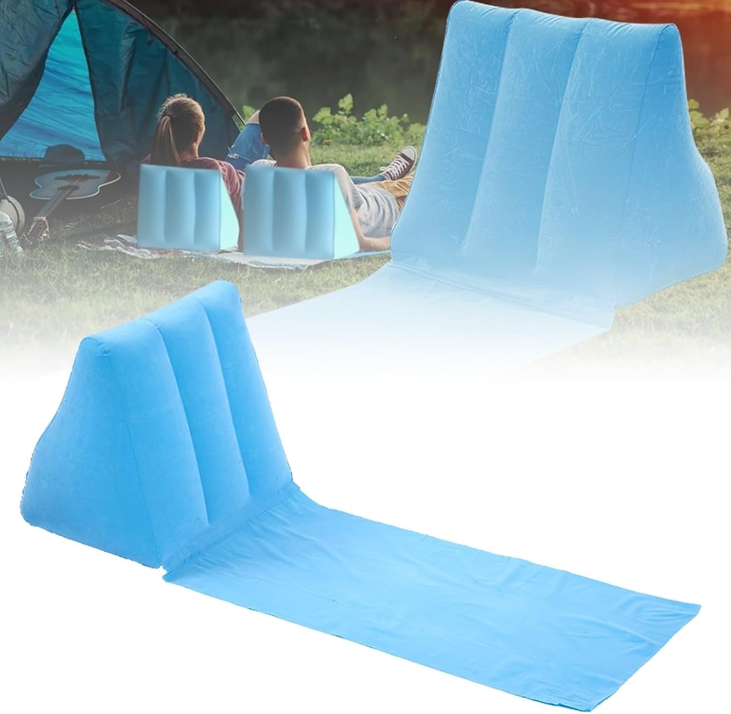 KRLZ Camping Single Inflatable Mattress PVC Thickened Plush Triangle Mat Beach and Grass Moisture-Proof Mat Portable Beach Lounger for Outdoor Lawn Camping Picnic and Travel-image-2