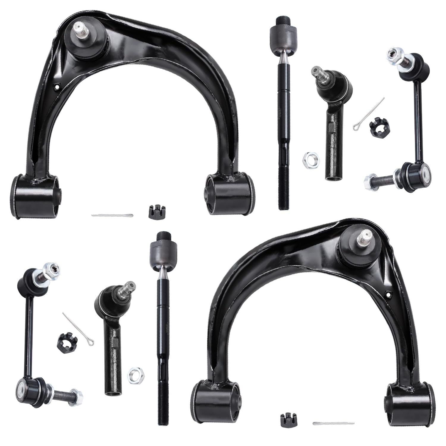 Detroit Axle - 8PC Front Upper Control Arms, Inner and Outer Tie