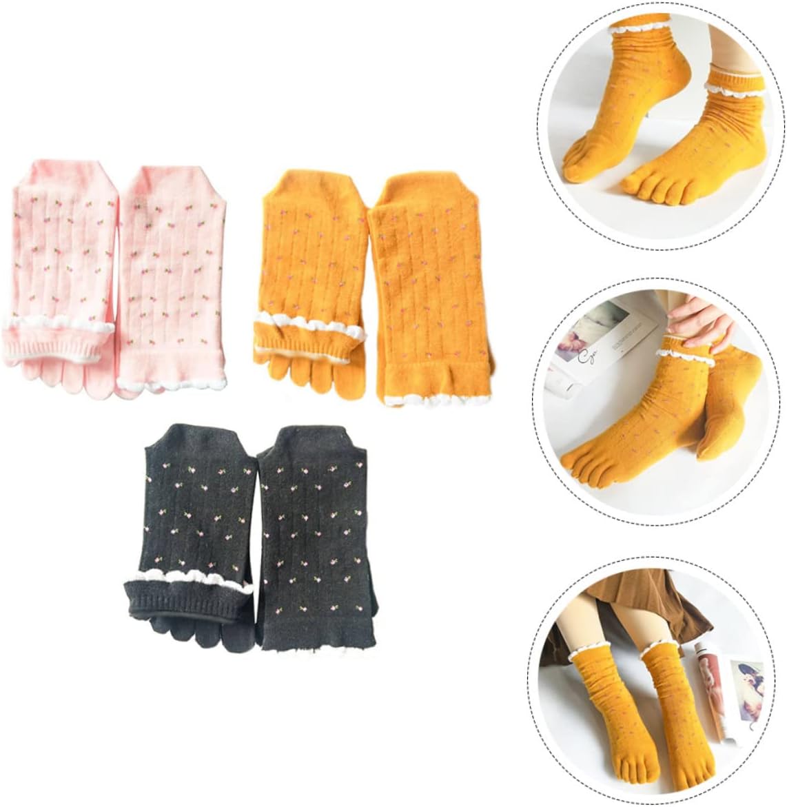 Levemolo 3 Pairs Mid-calf Toe Socks Toe Separated Cotton Socks Sports Cycling Socks No Show Crew Socks Cotton Toe Socks Childrens Socks Female Socks Christmas Socks Miss Four Seasons