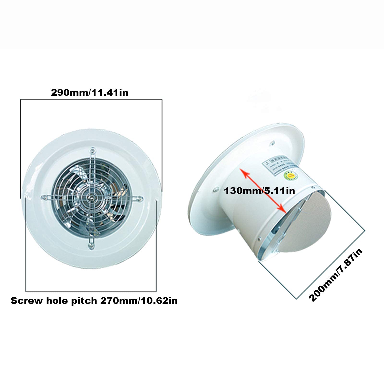 Aspiratore da Parete O Soffitto da 8" con Serranda Posteriore per Bagno Camera da Letto 1050M3/H