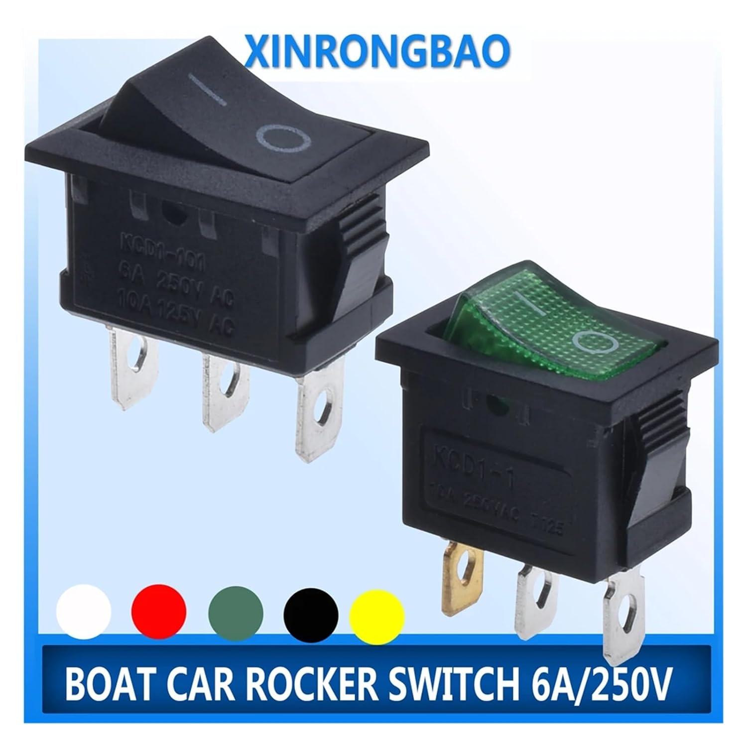 5pcs/10pcs KCD1 3 pin 21 * 15mm Switch Boat car Rocker Switch 6A/250V AC 10A/125V AC with red Blue Green Yellow Light Switch(2D3P Black,5 PCS)
