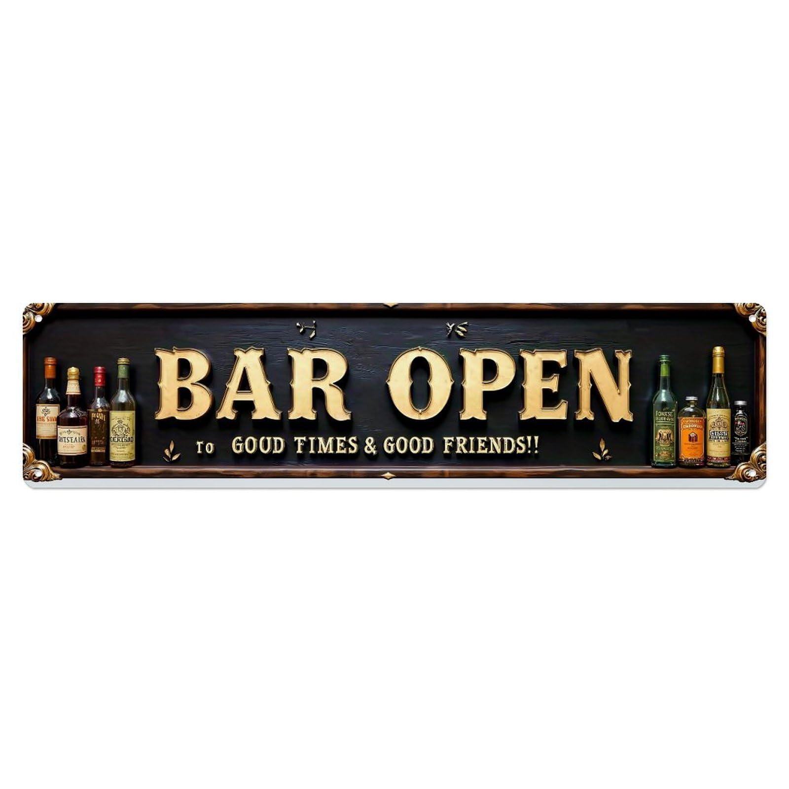 Bar Open Sign With Bottles Metal Tin Sign Plaque
