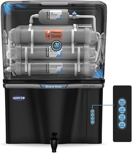 Addyz Automatic Water Purifier | With Copper & Silver Impregnated Carbon | 12L Capacity | 7-Stage Filtration | RO+UV+UF | Adjustable TDS Control...