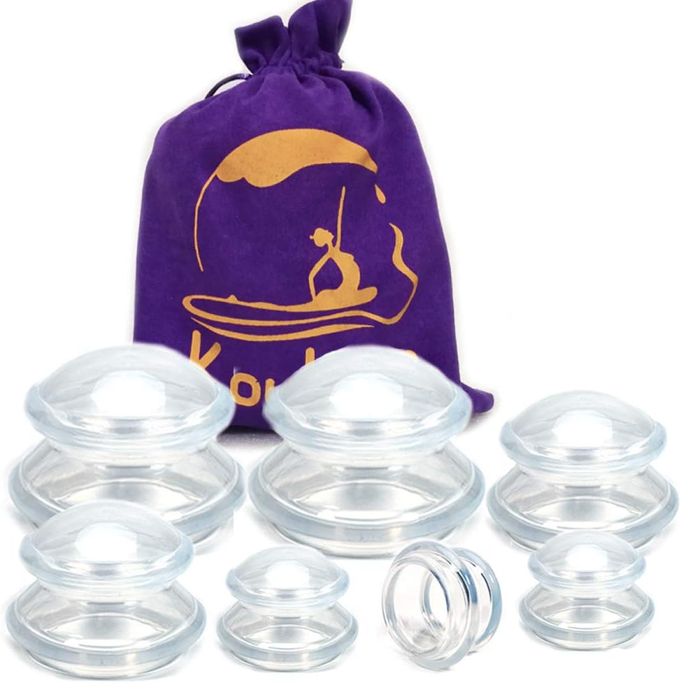 Silicone Cupping Therapy Sets (4 Sizes, Includes 1pc X-Large) Vacuum Massage Cups Kit for Cellulite Treatment & Tissue Muscle Joint Neck Back Pain Relief Massager (Pack of 7, Medium Set)