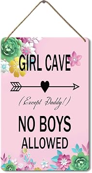 Wood Girl Cave Sign, 8x12 Inch, No Boys Allowed for Girl Bedroom Decor