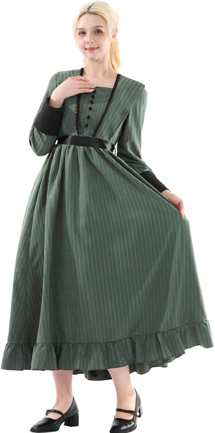 FCCAM Victorian Dress for Women Long Sleeve 1800s Edwardian Dress Ruffle Maxi Medieval Renaissance Costume - Image 4