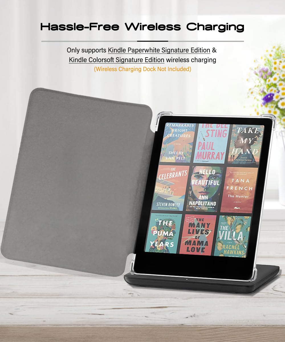 Schutzhülle für Kindle Paperwhite 12. Generation und Kindle Colorsoft Signature Edition 2024 (17,8 cm) – leichte, strapazierfähige PU-Lederhülle und transparente weiche TPU-Rückseite mit