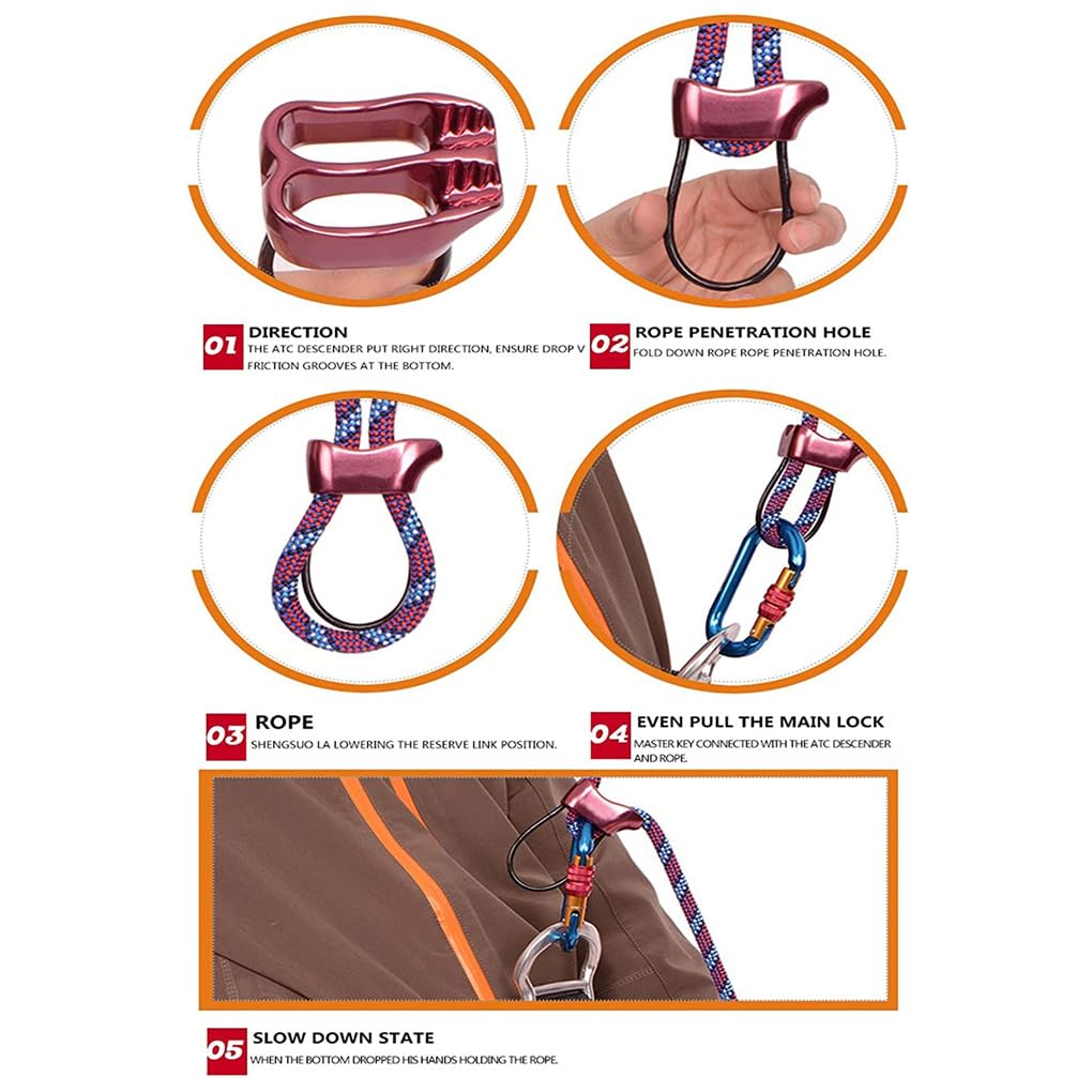 Belay - Dispositivo de rappel para montañismo, paracaídas, descendiente, equipo de trabajo aéreo, escaladores, descenso, equipo deportivo, color naranja