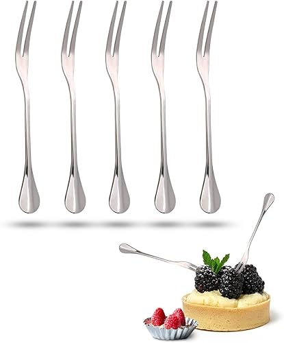 Miniatura 8 de 5 tenedores de frutas de acero inoxidable, tenedor de cóctel de 4.72 pulgadas, 2 puntas, tenedores de postre para pasteles, tenedores de mejillón,