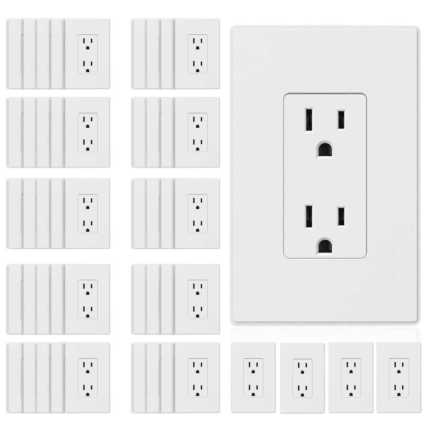 ELEGRP Glossy White Decorator Receptacle, 15A 125V Standard Electrical Wall Outlet, 2 Pole 3 Wire, Non-Tamper Resistant, NEMA 5-15R, Self-Grounding Residential Grade, w/Wall Plate, UL, 20 Pack