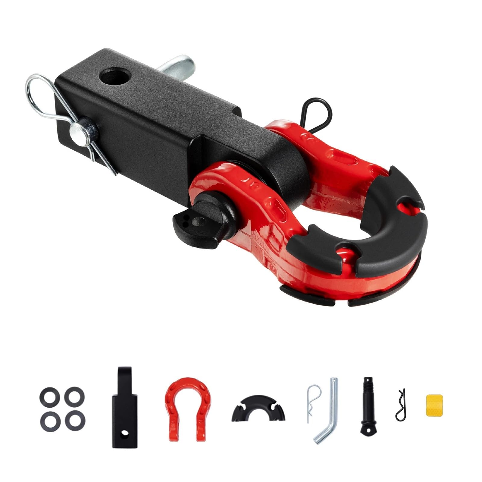 2" Shackle Hitch Receiver Double Hole Recovery Block Powder Coat Pin D-Ring for SUV Trucks Jeeps Off-Road