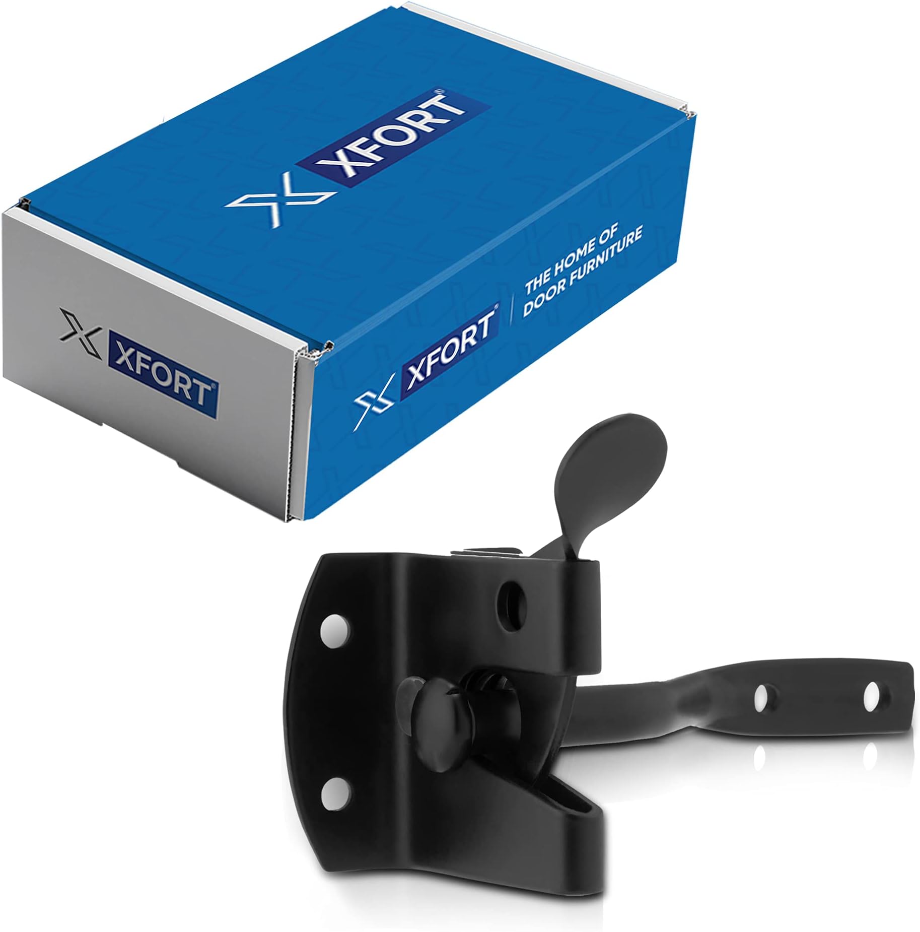 XFORT® Black Auto Gate Latch, Garden Gate Latch, Door Catch, Gate Latches, Gate Latch, Door Latch, Gate Lock, Door Latches, Garden Gate Latches and Catches, Shed Door Latch, Shed Latch, Gate Fixings.
