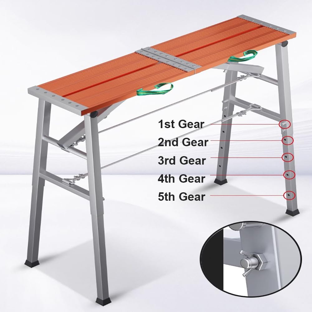 Andamio profesional de aleación de aluminio, altura ajustable, antideslizante, 120 cm de largo, diseño plegable de acero galvanizado para una plataforma de trabajo segura