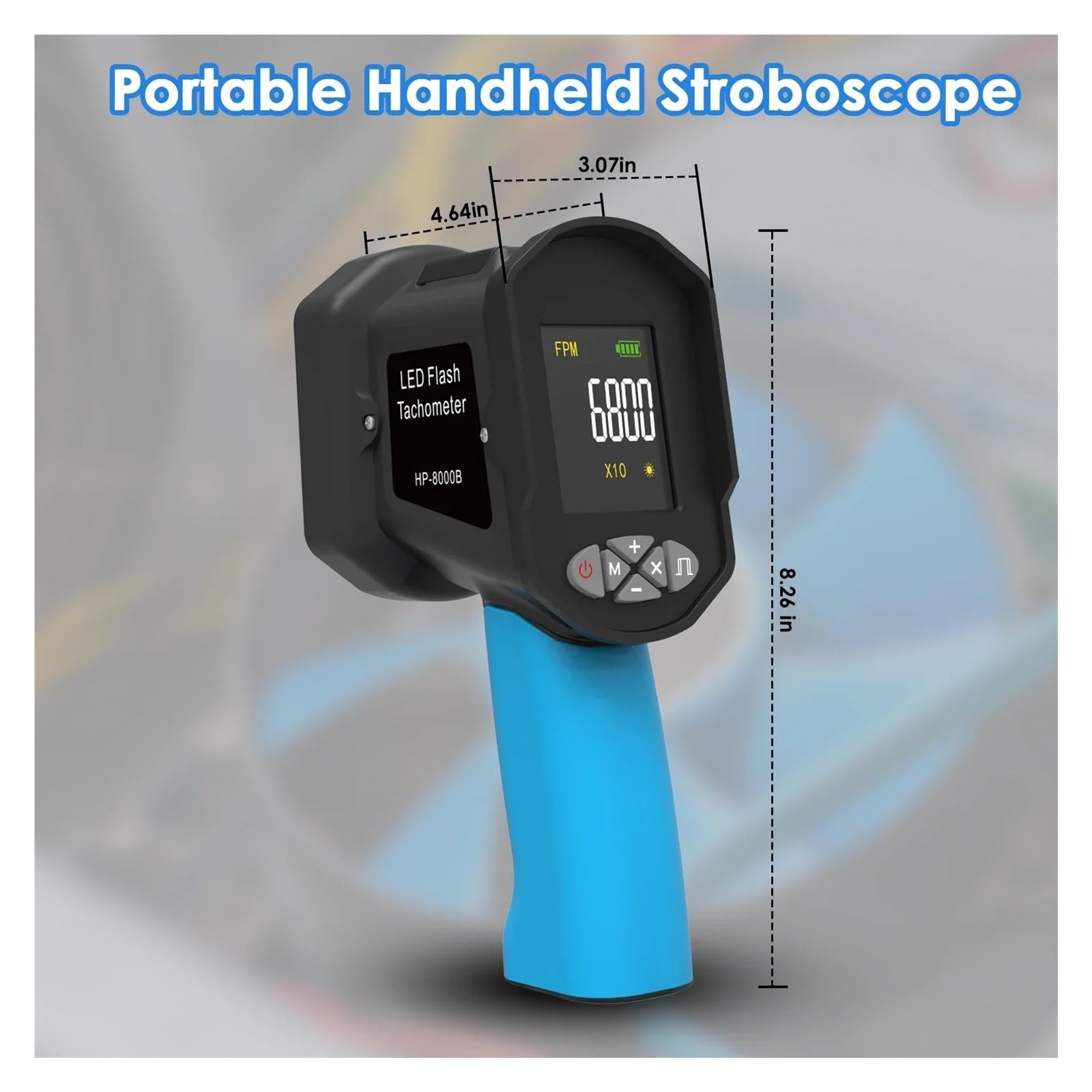 Estroboscopio LED Inteligente Digital, Medidor Estroboscópico Portátil, Tacómetro Estroboscópico Sin Contacto, 0,001%, 60-100K FPM Sin contacto(B)