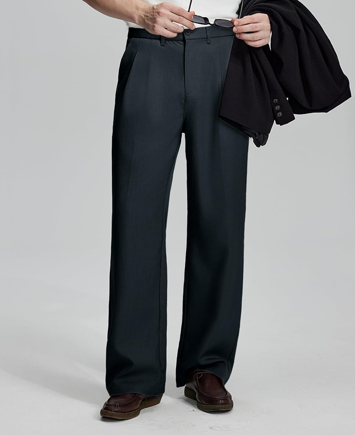 Susclude Mens Casual Dress Pants Old Money Pleated Baggy Wide Leg Slacks Vintage Stylish Relaxed Fit Work Trousers - Image 3