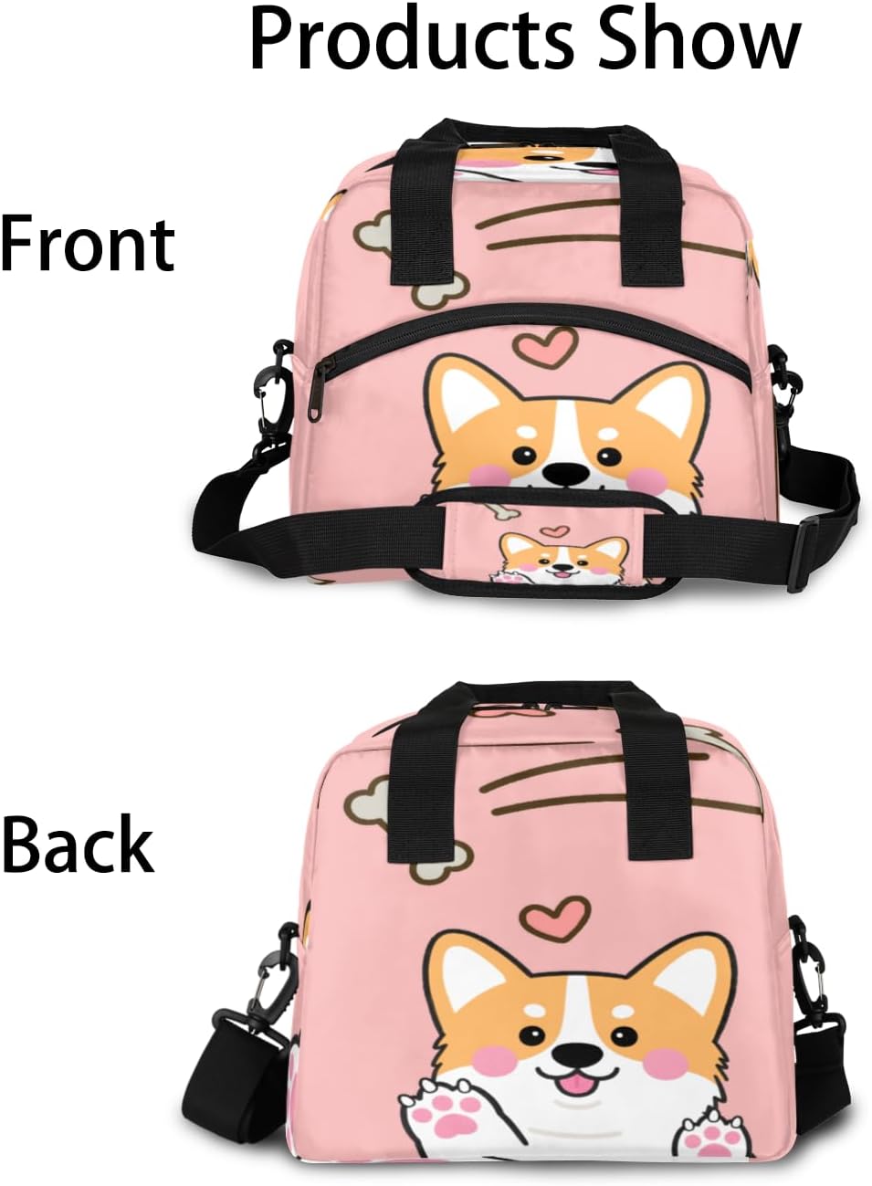 Cute Corgis Love Insulated Lunch Bag for Women Men Reusable Lunch Box Cooler Bag Large Leakproof Lunch Tote with Adjustable Shoulder Strap for Adult Work Picnic Camping Beach Office image 3