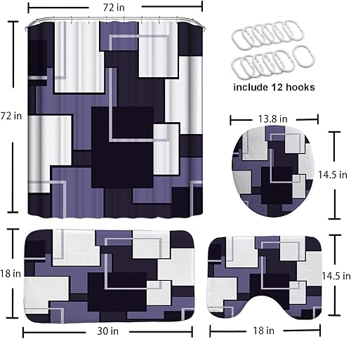 Miniatura 2 de Juego de 4 cortinas de ducha de flores florales de granja con alfombras, dalia verde azulado sobre tablones de madera rústica antigua, juego de