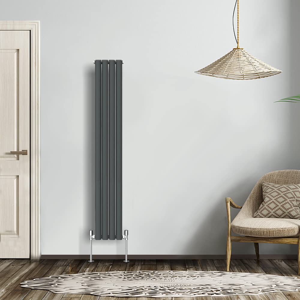 NRG Modern Radiator Anthracite 1600x236mm Double Oval Panel Heater Interior Designer Vertical Bathroom Radiators โ image 1