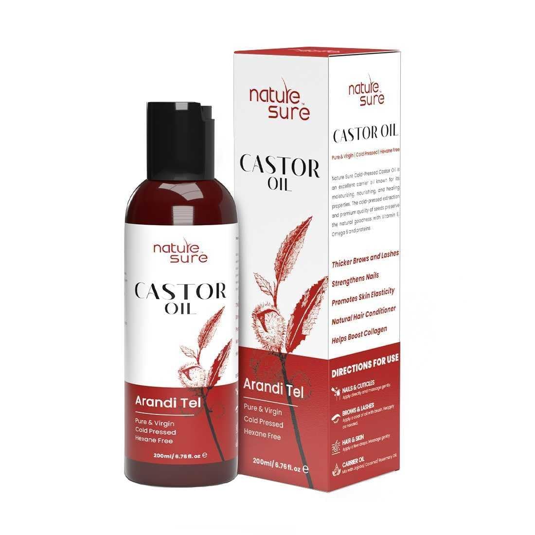 Nature Sure Castor Oil 200ml Arandi Tel for Brows, Lashes and Nails, Virgin Cold-Pressed Hair Oil IP-Grade, Repairs Cracked Heels-image-1