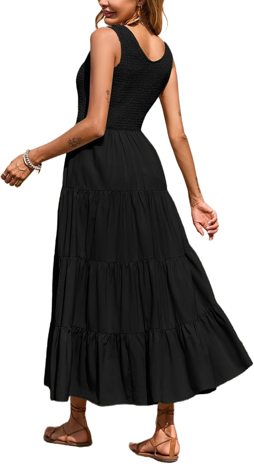 Women's Summer Sleeveless Maxi Dress Casual Loose Tank Dresses Beach Tiered Long Dress Flowy Swing Sundress