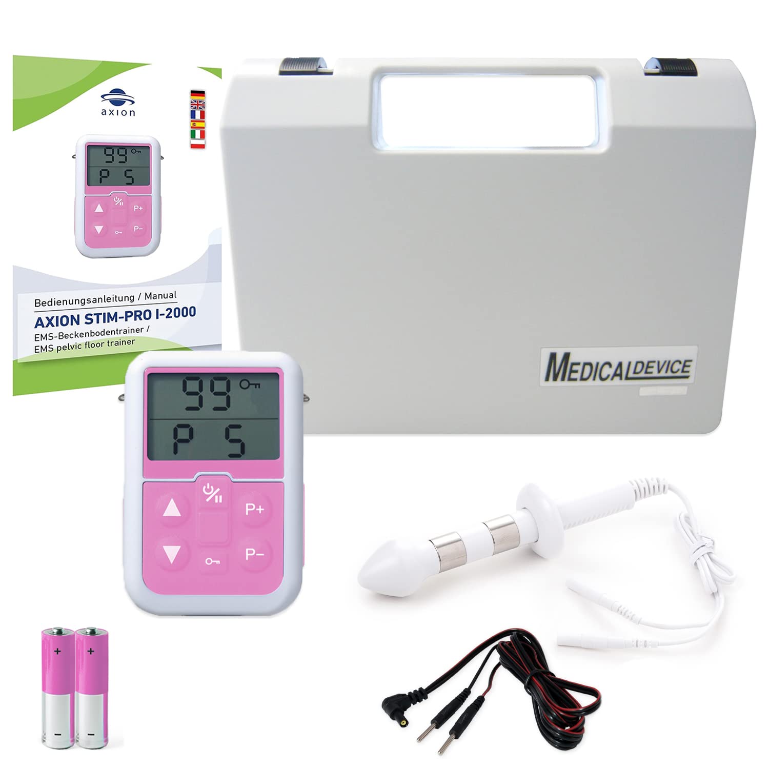 Ejercitador de Suelo Pélvico para hombres I Electroestimulador I-2000 axion® EMS con sonda I Control de la vejiga, contra la incontinencia y salud íntima
