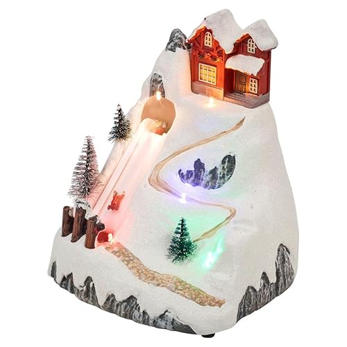 Urbnliving Light Illuminated Christmas Scene Animated Winter Snow Ski Mountain Decoration With Led Reusable Tabletop Xmas Decorations Gifts For Adults Kids Holiday