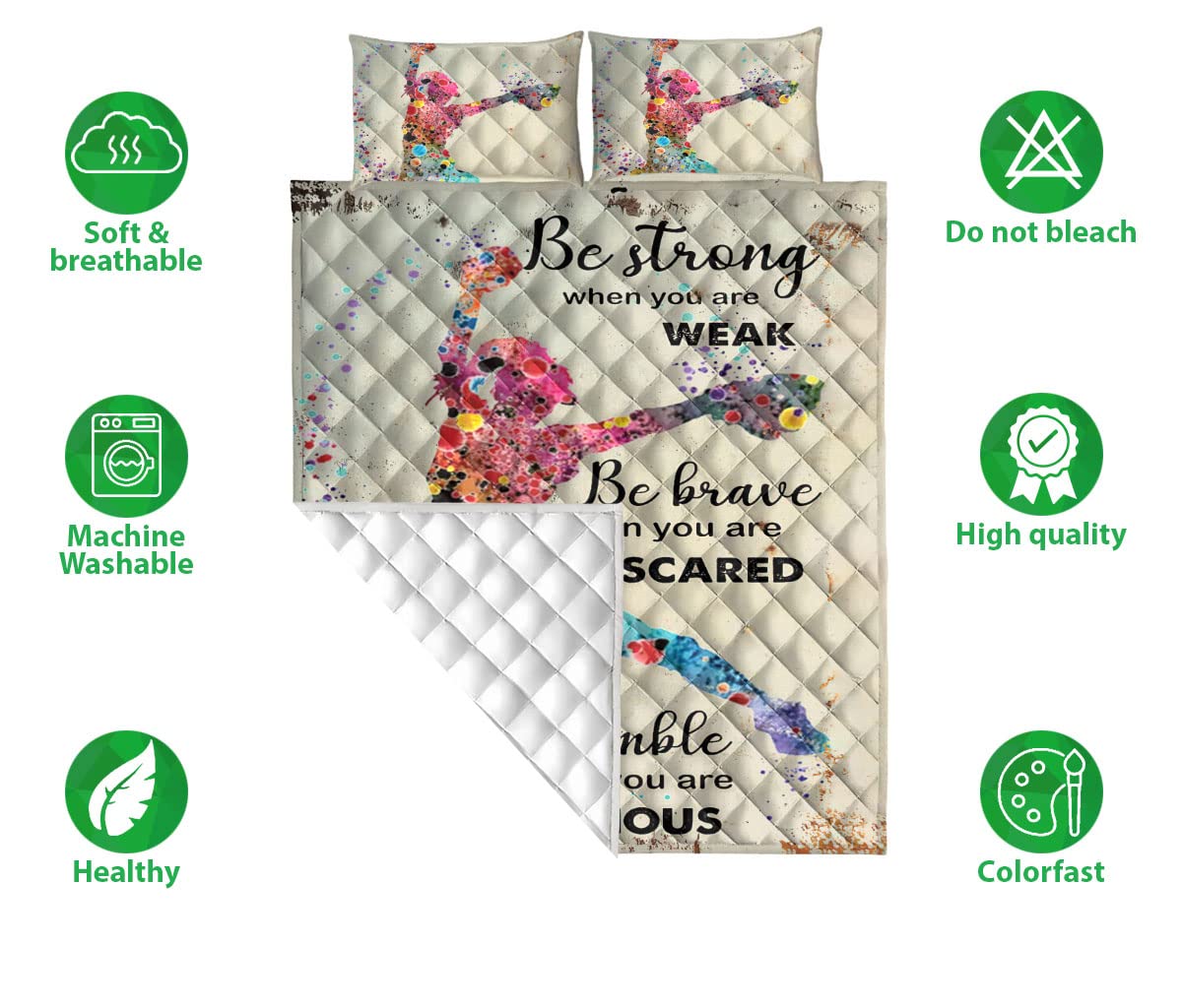 OhaPrints Watercolor Softball Girl Player Lover Fan Gift Beige Be Strong Quilt Blanket & Pillowcases, Bedding Set & Pillow Cover, King Queen Double Twin Throw Full Size Bedspread Bed