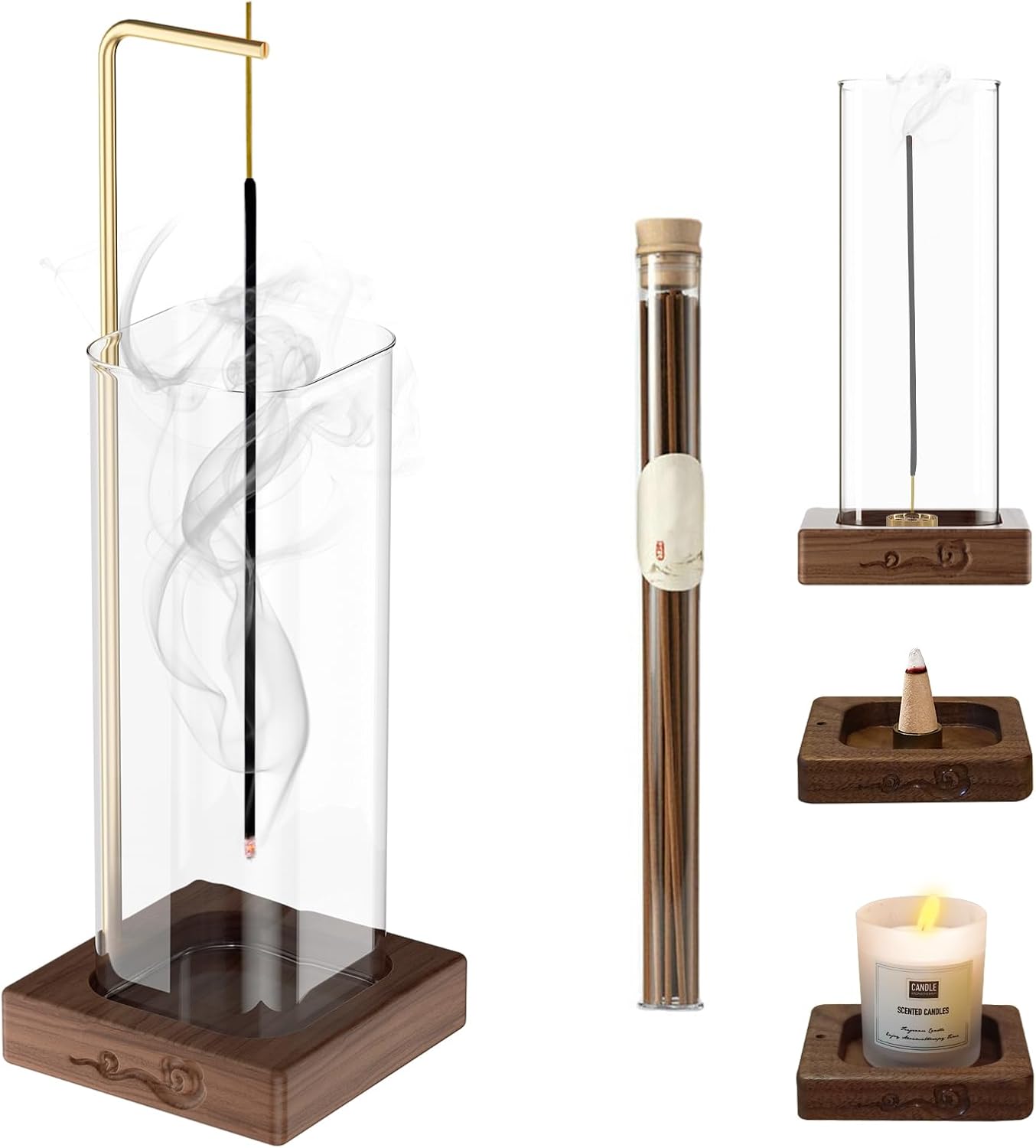 Incense Holder for Sticks [AntiAsh Flying] with Removable Glass Ash Catcher Mess