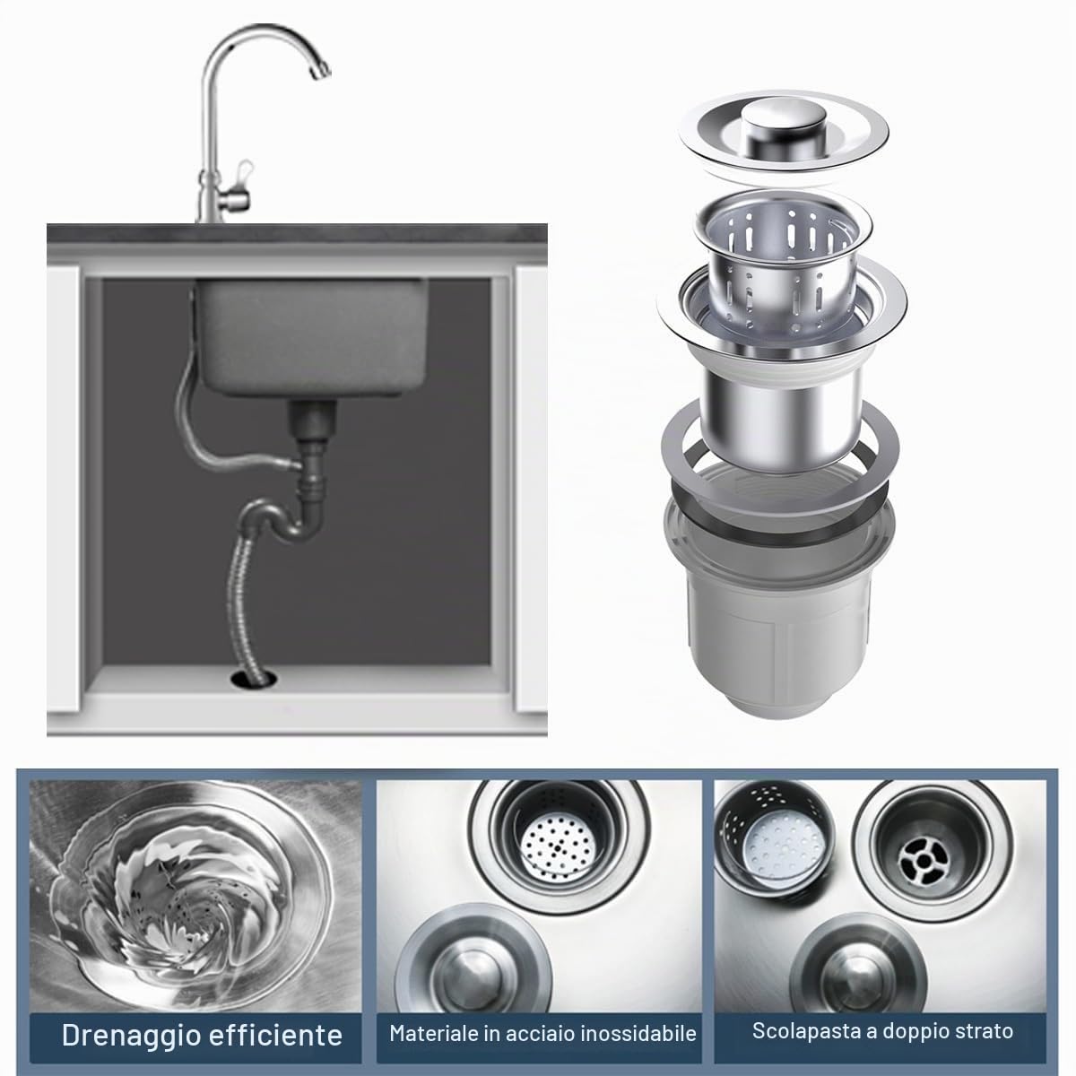 Lavello da cucina in acciaio inox,Lavandino cucina argento,Lavello Cucina 1 Vasca,Lavello da incasso,Lavabo cucina Piccolo con filtro di scarico,38x33 cm a 60x45 cm(38x33x15 cm)