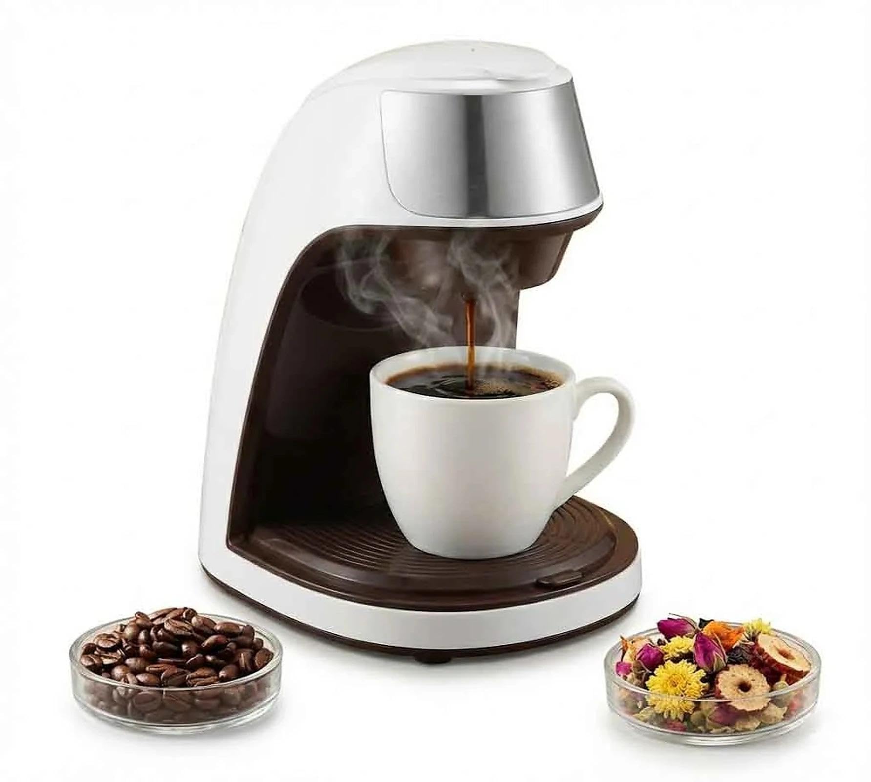 Cafetera y cafetera portátil 2 en 1, máquina de goteo de una sola porción con filtro reutilizable y taza de cerámica para oficina, viajes, dormitorio, color blanco, 300 ml