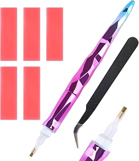 Rhinestone Picker Tool Kit, 1Pcs Rhinestone Picker Handle, Rhinestones Applicator Dotting Tools Pen with 5 Clay Putty and Tweezers for Nail Art Gems, Stones, and Crystals